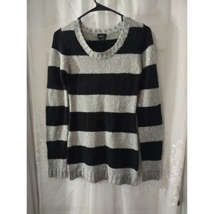 Rue 21 Sweater Size S Black And Silver Stripes Sparkle